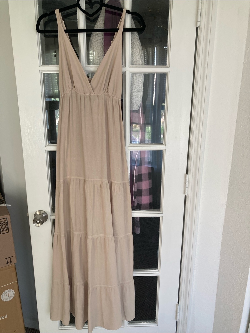 Sleeveless V-Neck Tiered Maxi Dress in Light Beige. Seaspice resort wear